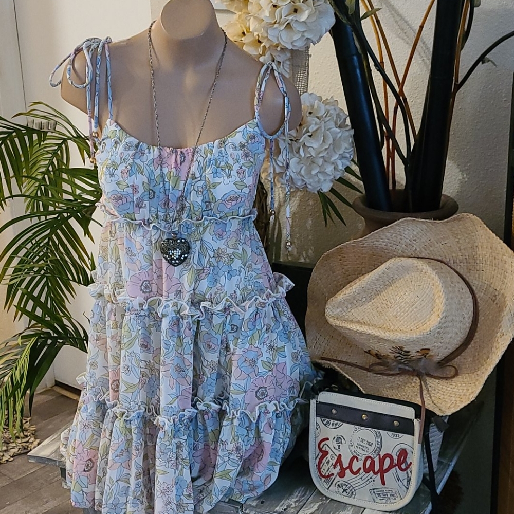 SUMMER NEW  MINI MULTI BO HO FLORAL RUFFLE  DRESS - Picture 3 of 16